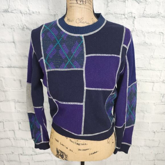 redone sweater top Sz L long sleeve crewneck casual multicolor A43N - Picture 1 of 4